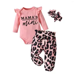Clothing Sets Born Infant Baby Girl Cotton Long Sleeve Romper Bodysuit Top And Leopard Pants With Bow Headband 3PCS Outfit