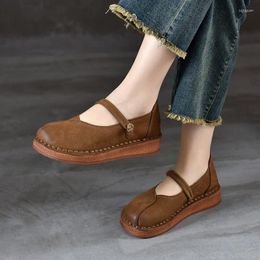 Casual Shoes Birkuir Retro Flats Mary Jane For Women Sewn Button Genuine Leather Soft Soles Flat Platform Luxury Handmade Lazy