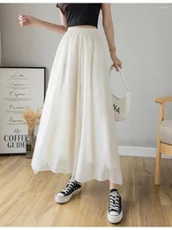 Women's Pants Women Black Beige Wide Leg Pleated Pant Skirt Spring Summer Blue Elastic High Waist Loose Irregular Hem Ankle Length Trousers