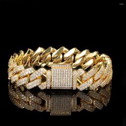 Link Bracelets 14mm Iced Out Silver/Gold Plated Miami Cuban Bracelet Bling 5A CZ Hip Hop Jewelry With Gift Box For Men Women