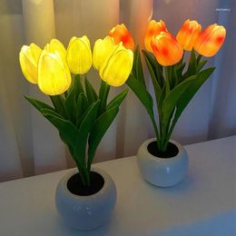 Table Lamps LED Tulip Night Light Simulation Bouquet Bedroom Bedside Dormitory Decoration Atmosphere Lights Warm And Romantic USB Desk