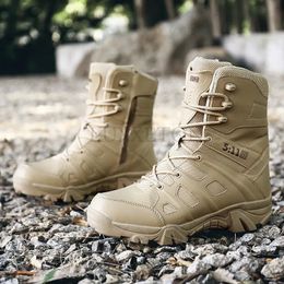 Mens military boots high top outdoor hiking shoes military tactical ankle boots side zippers mens work safety shoes desert boots 240510