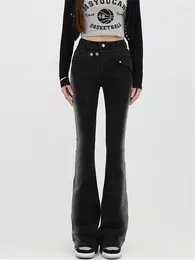 Women's Jeans Vintage High Waist Flare Women Black Street Slim Boot Cut Denim Pants Stretchable Long Flared Trousers Casual