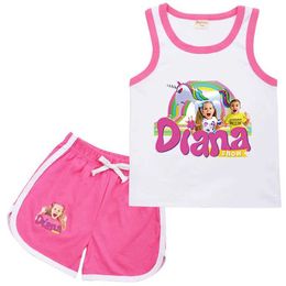 Clothing Sets Diana and Rome showcase childrens summer clothing baby girl cotton T-shirt+shorts 2-piece set of childrens clothing boys sportswear Q240517