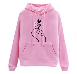 Harajuku Women039s Sweatshirt and Hoody Ladies Oversize K Yellow Pink Love Heart Finger Hood Casual Hoodies for Women Girls5452931