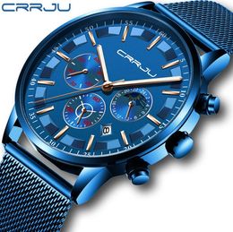 Mens Sport Watches CRRJU Top Brand Luxury Quartz Full Steel Male Clock Military Camping Waterproof Chronograph Relogio Masculino6401716