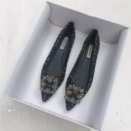 Casual Shoes Female's Fashion Diamond Flats Flock Pointed Toe Party Footwear Larger Size 43 44 45 Apricot Red Black Promotion 2024