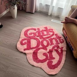 Carpet Humans Made Tufted Rug Pink Girls Dont Cry Fluffy Carpet Girls Bedroom Bedside Lounge Rug Irregular Letter Floor Mat Home Decor J240514