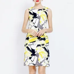 Casual Dresses Women's Yellow Flower Print Geometric Dress O-Neck Work Fashion Sheath 94010