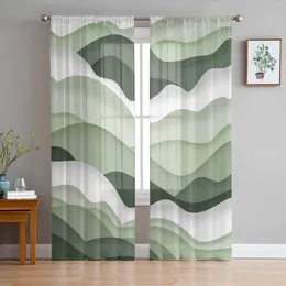 Curtain Ocean Waves Gradient Green White Sheer Curtains For Living Room Decoration Window Kitchen Tulle Voile Organza