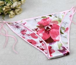 wholecloseout pure silk womens side tie string bikini panties tanga size flower printed string closure8232807