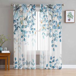 Curtain Abstract Blue Leaf Branch Sheer Curtains For Living Room Decoration Window Kitchen Tulle Voile Organza