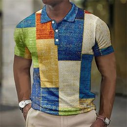 Vintage Splicing Striped Plaid 3D Printed Polo Shirts For Men Clothes Fashion Women Streetwear Block Graphic POLO Shirt Boy Tops 240515