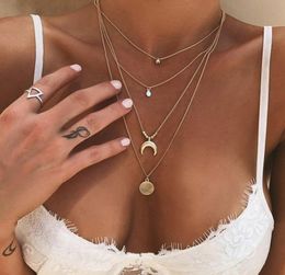 New Bohemian Multilayer Gold Pendant Necklace for Women Bead Punk Moon Gold Choker Necklaces 2020 Fashion Jewelry Party Gift Neckl3419305