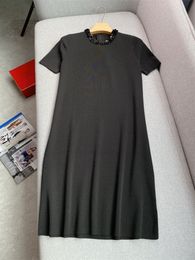 2024 Summer Black Solid Colour Dress Sleeveless Round Neck Sequins Knee-Length Casual Dresses R4W171804