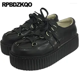 Casual Shoes Elevator Japanese Flats Creepers Platform Lace Up Muffin Designer Women Luxury 2024 Metal Thick Sole Black Large Size