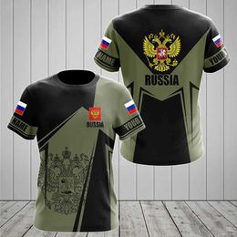 Men's T-Shirts Russian mens T-shirt casual loose round neck Russian flag short sleeved top T-shirt J240515