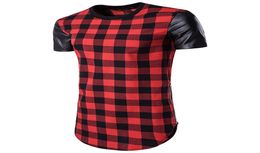 HipHop High Street Men039s Plaid Leather Shirts Man Brand Fight Skin Bilateral Zipper ShortSleeved Tshirt Fashion Irregular 1899344