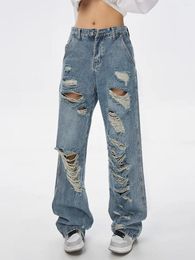 Women's Jeans Baggy Ripped Women Vintage Hip Hop Cargo Pants Hole Loose Denim Streetwear 2024