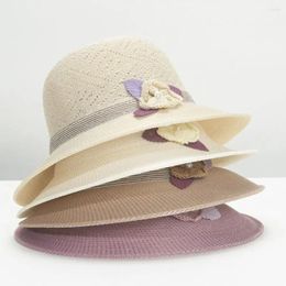 Wide Brim Hats Casual Big Sun Sweet Flower Embroidery UV Protect Travel Beach-hat Lace Bow Formal Hat Beach Vacation