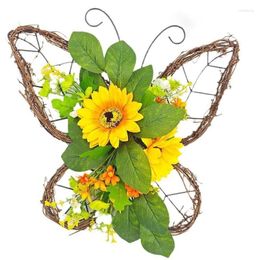 Decorative Flowers Leaf Sunflowers Wreath Artificial Spring Mother Day For Front Door Farmhouse Garden Wedding Decorations Dropship