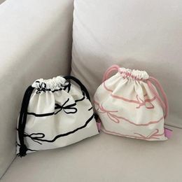 Shopping Bags Sweet Drawstring For Girl Black Pink Color Striped Style Lipstick Storage Bag Portable Y2K Bow Earphone Hair Clip Candy