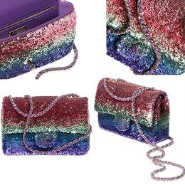 Rainbow Shoulder Bag Flap Shoulder Bag Rainbow gradient stripes Glitter chain handbag tote bag Scaly sequins Versatile style for shopping fashion Crossbody bag
