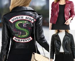 Women Riverdale Leather Jackets Winter Slim Motorcycle Bomber Jacket Coats South Side Serpents Printed Black Wine Red1291269