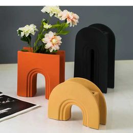 Vases Ceramic vase abstract flower arrangement colorful handmade furniture modern home decoration cute childrens room accessories J240515