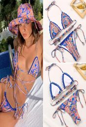 Miyouj 2021 Vintage Print Bikini Female Handwork Small Ruffle Swimming Suit For Women Swimwear High Cut Bikini Set String1152590