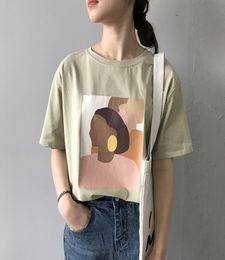 Fanco Vintage Abstract Painting Summer Women T Shirt Short Sleeved Korean Style Thin Round Neck Tee Shirt Tops MX2007216853380