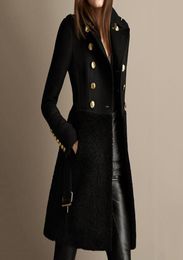 Women039s Wool Blends Women Autumn Winter Long Jacket Coat Black Double Breasted Belt Slim Fit Fleece Plus Size Ladies Trench7509175