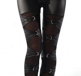 Lady Sexy Punk Rock Metal Leggings Gothic Lace Up Night Bar Club Ring Legging Fake Leather Riveet Pant73718932336656