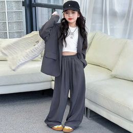 Clothing Sets Childrens boutique clothing simple and fashionable high-end school teenage girl set Spring Autumn 5-13 Pioneer Trousers two-piece Q240517
