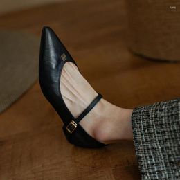 Casual Shoes Mary Jane Shoe Woman Cow Leather Spring Autumn Simple Pointed Toe Vintage Flats One Strap Women On Low Heel