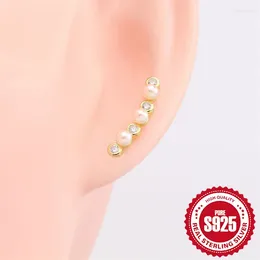 Backs Earrings S925 Pure Silver Small Fresh Fashion Micro-Inlaid Stone Pearl Ear Clip Temperament Sweet Jewelry