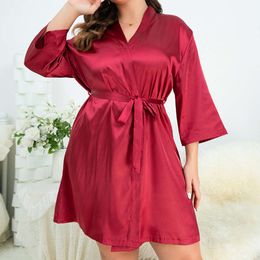 Large size pajamas, women's summer style, women's bathrobe, sexy morning robe, home clothing, can wear ice silk pajamas externally