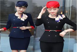 Spring Autumn professional female suit stewardess dress female work uniform Hat Jacket Pants cosmetologist beauty salon work cloth6955091