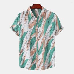 Men's Casual Shirts 2024 Fit Loose Shirt Leaf Print Short Sleeve Hawaiian Silhouette With Sleek Lines Top Muscles And Clean Good Clothing