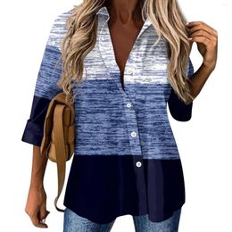 Women's T Shirts 2024 Spring And Summer Long Sleeve Button Up Shirt Coat Stripe Printed Loose Comfortable Tops Harajuku Fit Blouse