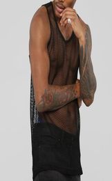 Sexy Men Tshirt Sleeveless Mesh Sheer Tank Vest Tops Outwear Gym Training Fish Net Hollow Out See Through Man Clothing Men039s 3650071