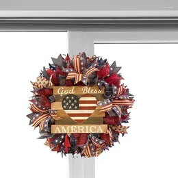 Decorative Flowers Memorial Day Wreath Retro Door Garland Red Blue White Patriotic Wreaths Summer Decoration July 4th Decor 40cm For Gardens