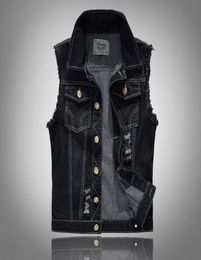 Mens Distressed Denim Waistcoat Blue Sleeveless Jeans Denim Jacket Casual Vests For Men Gilet Biker Homme4388976