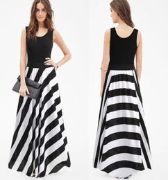 New Black And White Stripes Dresses Summer Sexy Vest Maxi Dress Round Neck High Waist Irregular Skirt NRE03Y199Z257961668