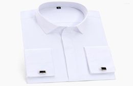 Men039s Dress Shirts Men39s French Cuff Shirt Long Sleeve Covered Placket Formal Business Tuxedo Party Wedding White Blue Cl7839095