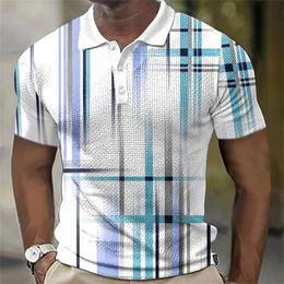 Mens Polo Shirt Striped Plaid Pattern Fashion Design Clothing Oversized Lapel Short Sleeve Top Summer Casual TShirt 240507