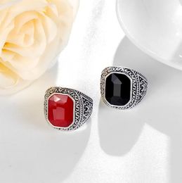 WholeTibetan silver Ring 710 European and American aristocracy Men039s Black Ruby MultiRidge Alloy Ring Jade ring A12760173