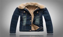 Denim Jacket Fur Collar Men Winter Jeans Jacket With Fur For Men Coat Fashion Bomber With Brown Faux Leanther Fleece4154404