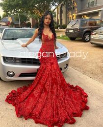 Party Dresses Gorgeous Long Prom 2024 Mermaid Luxury Sparkly Silver Crystals Red Sequin Black Girls Evening Formal Gowns