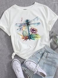 Women's T Shirts Women Top Casual Short Sleeve Printed Shirt Clothing Dragonfly Style Cute Flower Female Fashion Tee Clothes Graphic